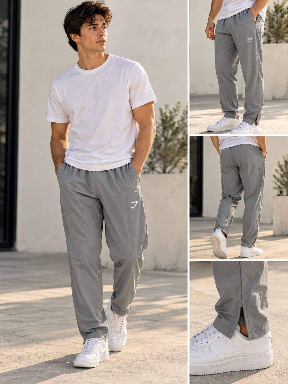Gymshark Men's Gray Jogger Pants L Drawstring Pockets Elastic Waist Zip Ankle